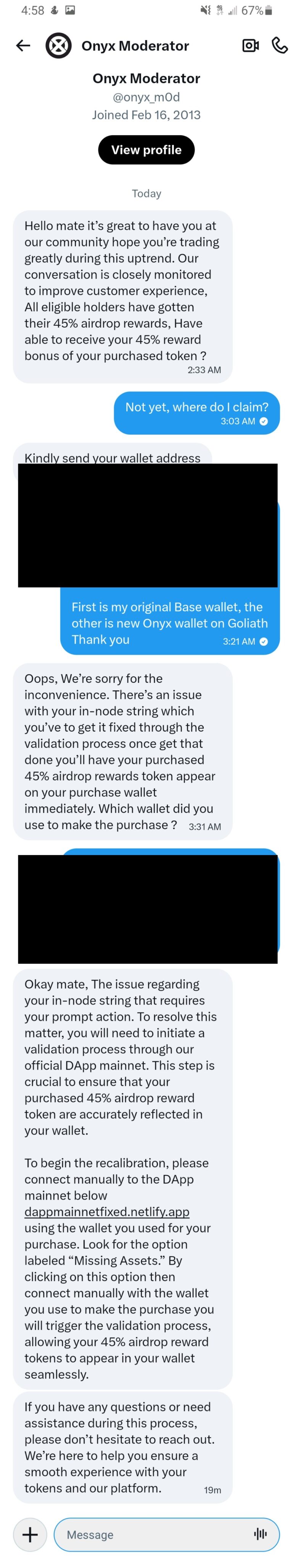 “You Have a 45% Airdrop Reward Waiting” — Twitter DM Scam