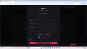 Cointiply email sign-up form filled in with name, email, and password fields