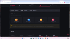 Cointiply Cash Out page showing Bitcoin, Dash, Dogecoin, and Litecoin withdrawal options