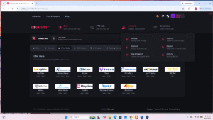 Cointiply Offer Walls page listing partner networks including CPX Research and Bit Labs